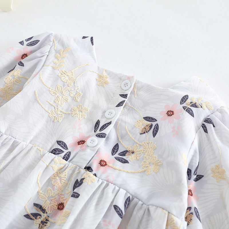 Baby Girl Floral Embroidered Pattern Square Collar Bodysuit-8