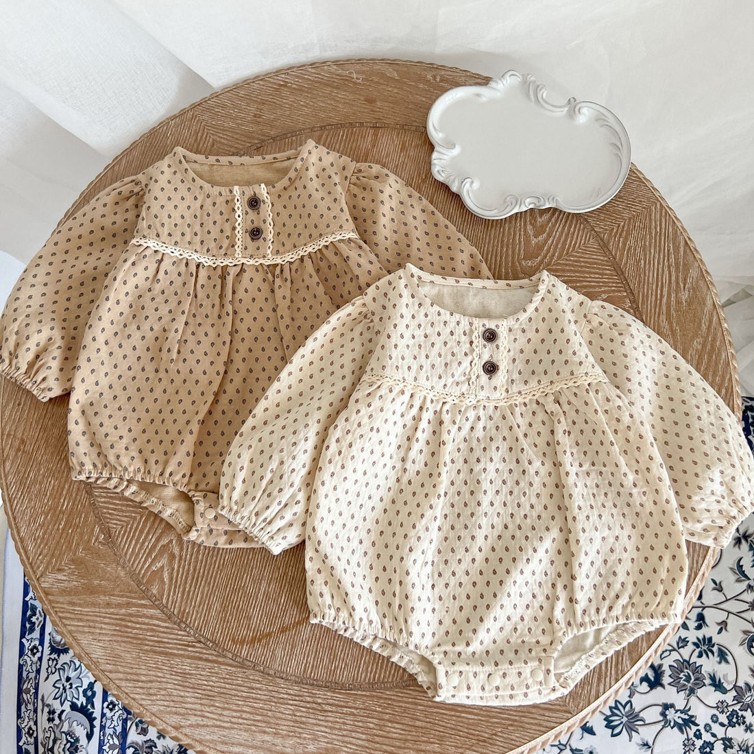 Baby Polka Dot Pattern Long Sleeve Lace Design Onesies-0