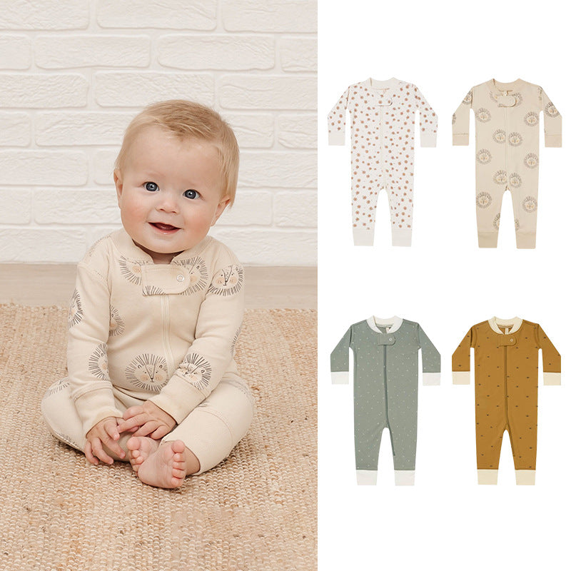 Baby Print Pattern Full Zipper Design Soft Comfortable Romper-0