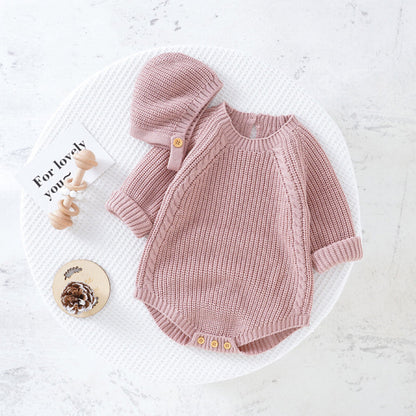 Baby Solid Color Long Sleeve Knitted Woolen Onesies-0