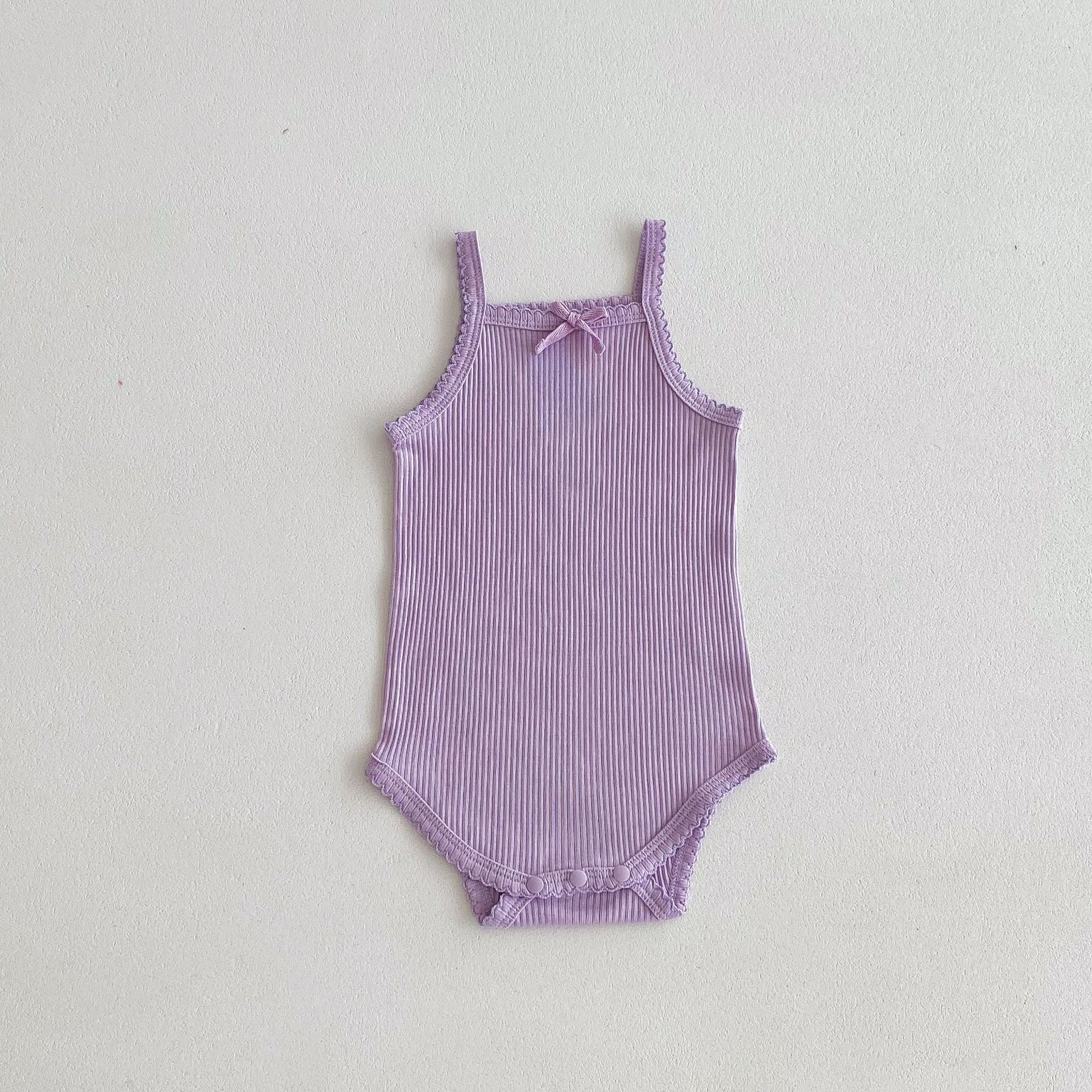 Summer Hot Selling Baby Girls Simple Thin Solid Color Soft Onesies-8