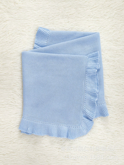 New Arrival Knitted Baby Blanket With Ruffle Trim Design: New Solid Color Pure Cotton Collection For All Seasons-7