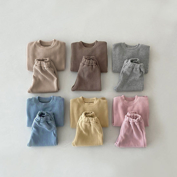 Baby Solid Color Long Sleeve Simple Style Hoodie Sets-0