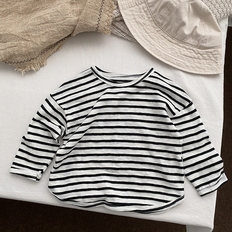 Baby Striped Graphic Long Sleeve Soft Cotton Loose Shirt-7