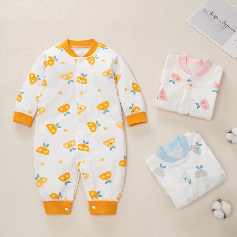 Baby Cartoon Pattern Button Front Design Long Sleeves Cotton Romper-0