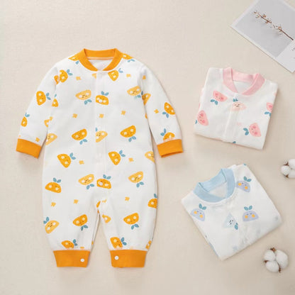 Baby Cartoon Pattern Button Front Design Long Sleeves Cotton Romper-0