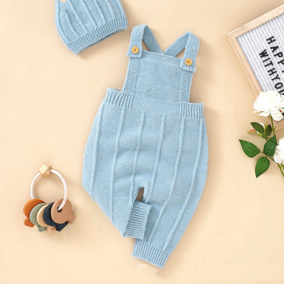 Baby Solid Color Knitted Sling Romper With Hat Sets-0