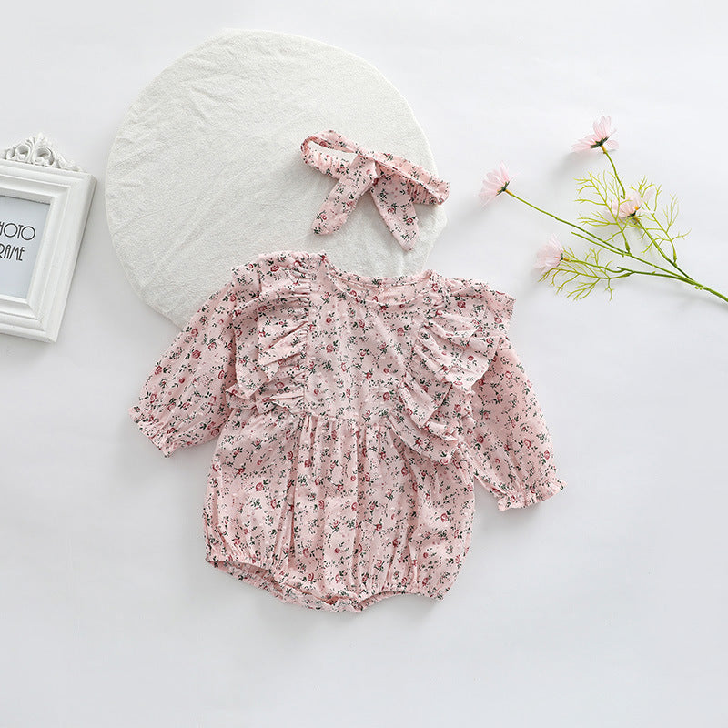 Baby Girl Ditsy Flower Pattern Long Sleeve Cute Bodysuit-0