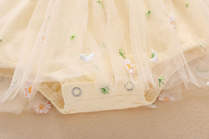 Baby Girl Embroidery Daisy Short-Sleeved Round Collar Dress-8