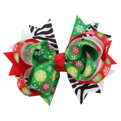 Christmas Various Pattern Dovetail Bow Shape Design Hair 5 Clips Festival Gift-8