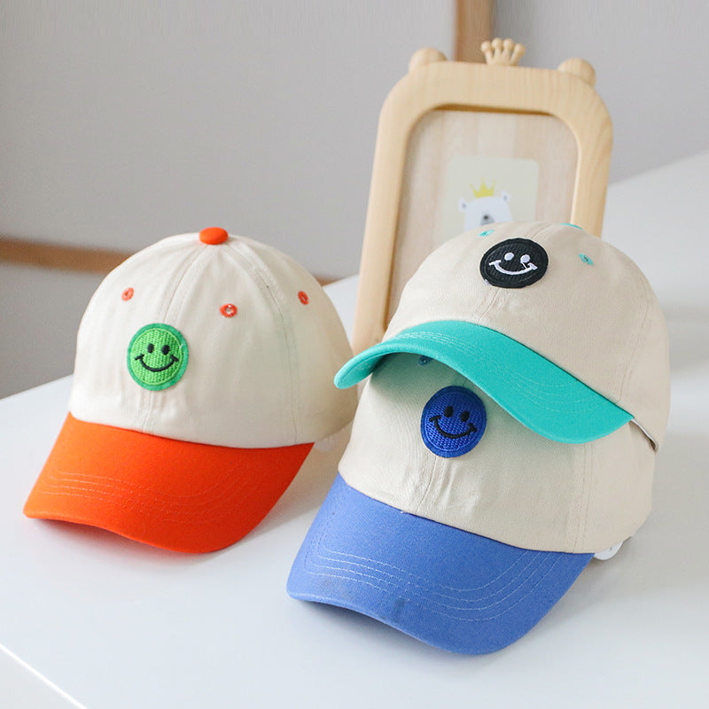 Baby Smiley Embroidered Pattern Color Matching Design Sunshade Peaked Hats-0