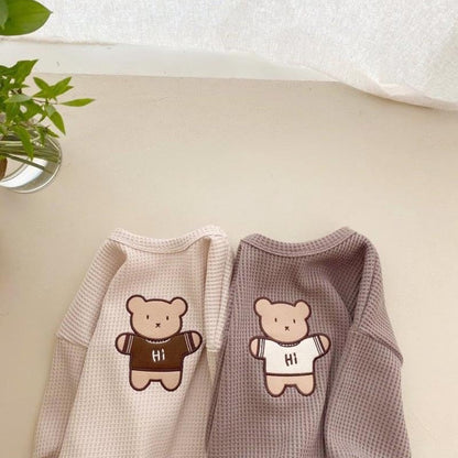 Baby Cartoon Bear Embroidered Pattern Waffle Fabric Hoodies Sets-8