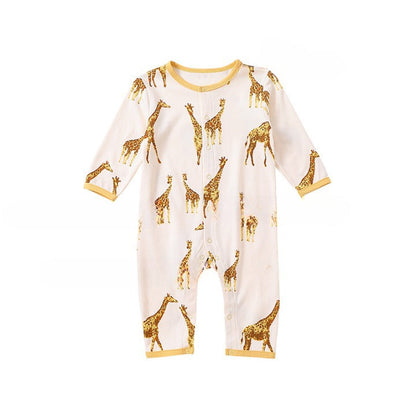 Baby Animal Print Pattern Full Button Design Cotton Romper-8