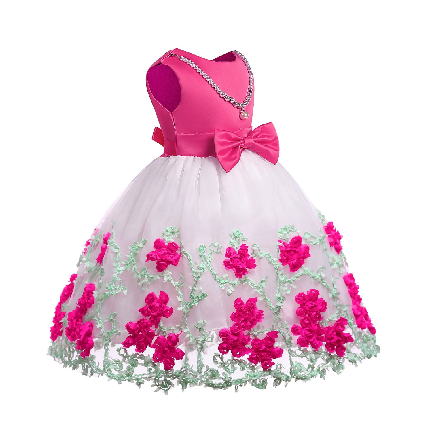 Baby Girl Flower Mesh Overlay Design Bow Tie Vest Dress Birthday Formal Dress-8