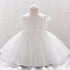 Baby Girl Floral Patched Graphic Mesh Tutu Dress Birthday Baptism Dress-0