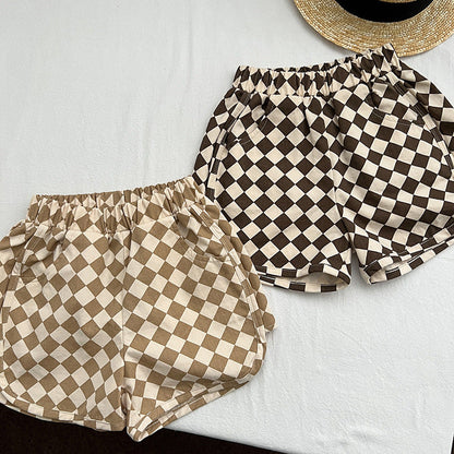 Checkerboard Print Pattern Comfy Shorts-8