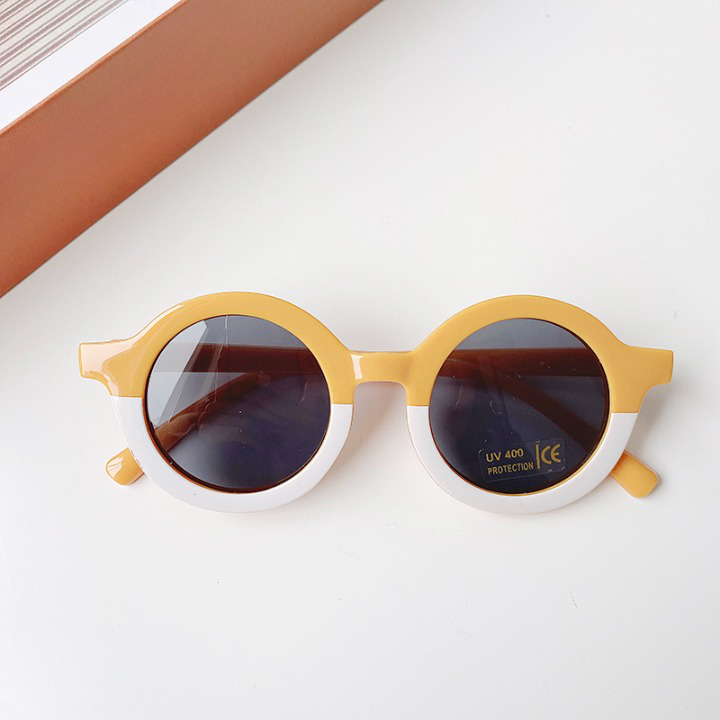 Girls Color Patchwork Design Round Frame Sunglasses-7