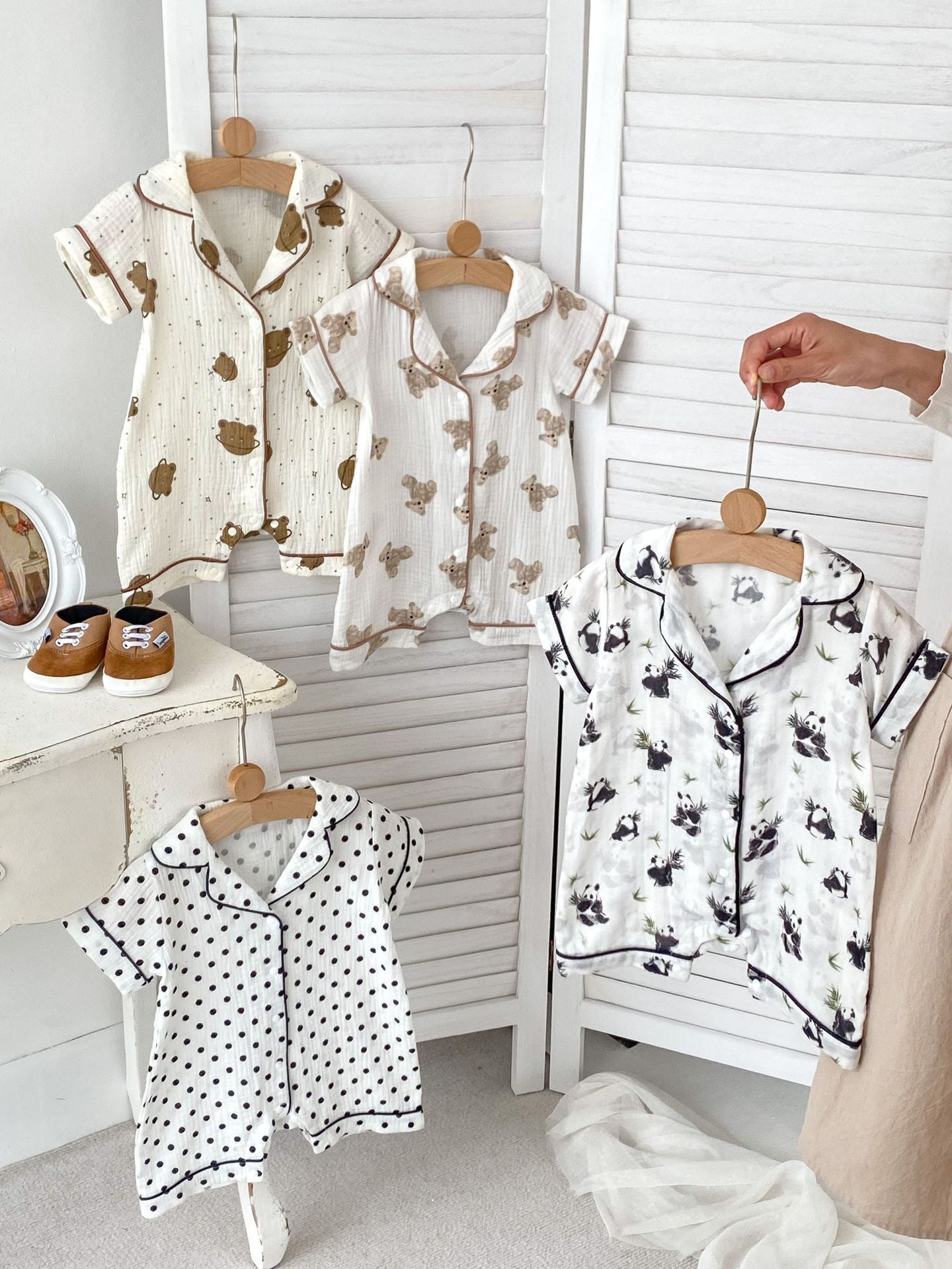 Summer Baby Unisex Prints Short Sleeves Thin Home Wear Romper-0