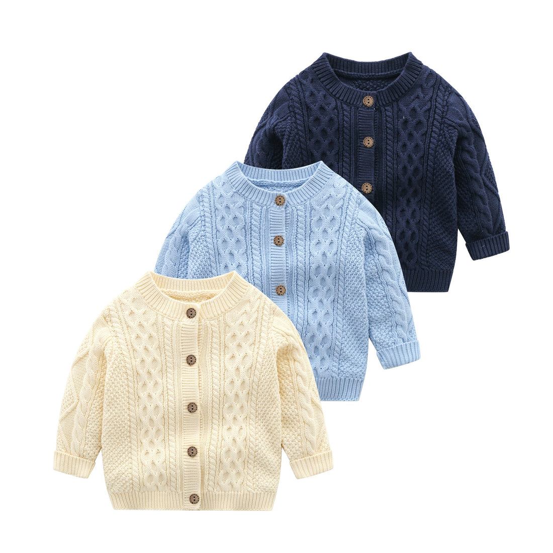 Baby Solid Color Crochet Knitted Pattern Single Breasted Design Sweater Cardigan-0