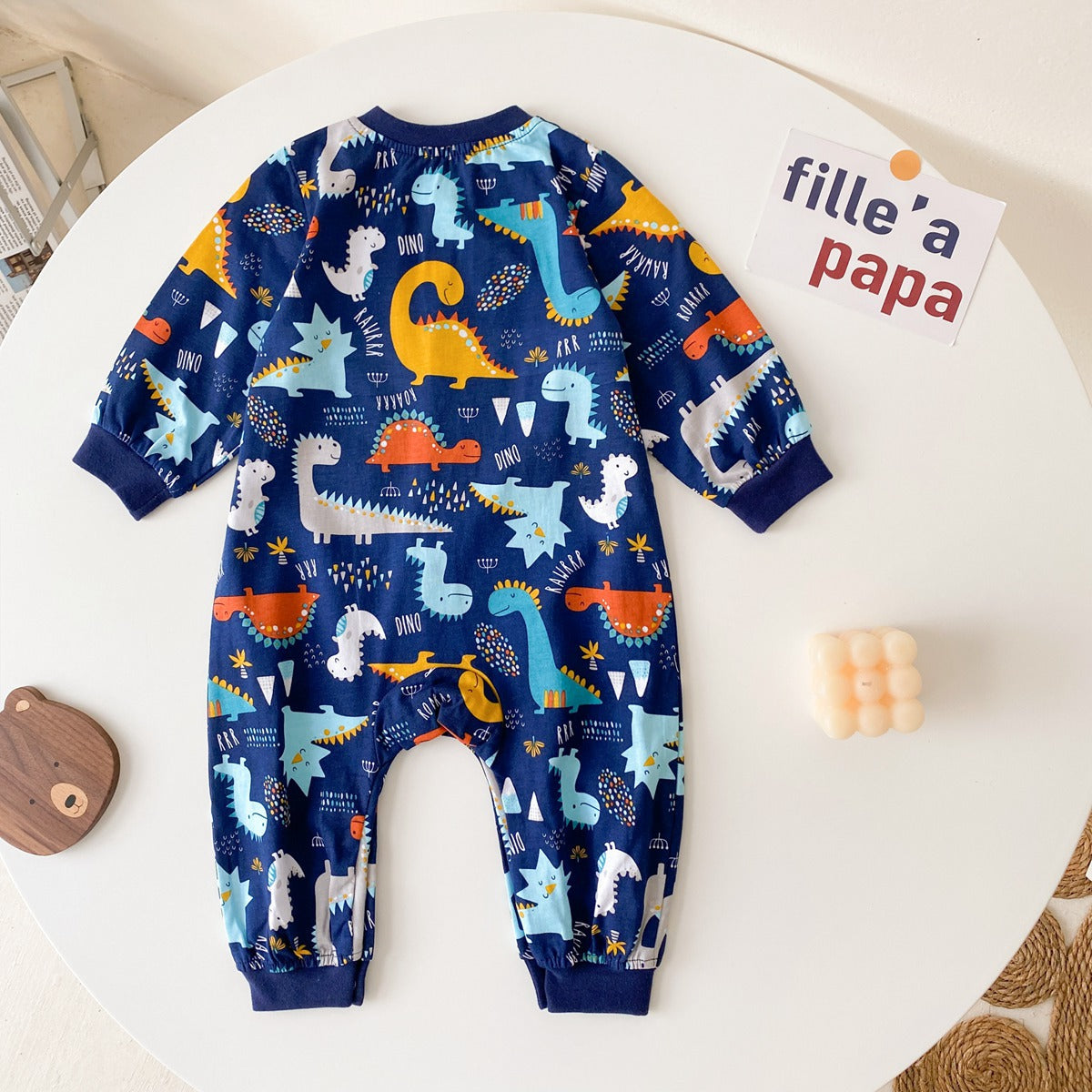 Baby Boy Cartoon Animals Graphic Snap Button Front Design Long Sleeved Romper Jumpsuit-7