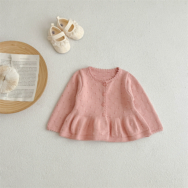 New Arrivals Baby Girls Sweety Laces Round Collars Long-Sleeved Cardigan-2