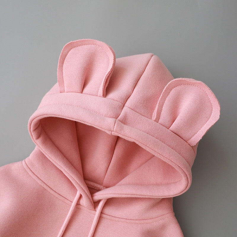 Baby Solid Color Animal Ear Patch Design Autumn Korean Style Hoodie-8