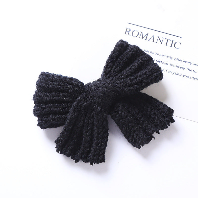 Baby Solid Color Big Knitted Bow Handmade Hairpin-8