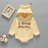 Baby Slogan Print Pattern 3D Banana Patched Hat Long Sleeved Bodysuit Onesies-0