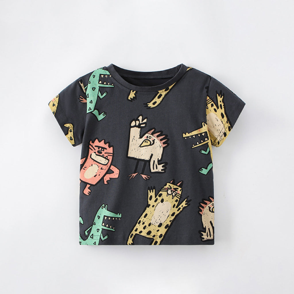 Baby Boy Cartoon Animal Graphic Crewneck Cotton T-Shirt-0