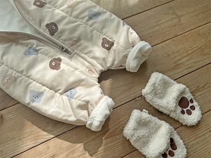 Baby Bear Print Pattern Quilted Warm Coat &amp; Jumpsuit-8