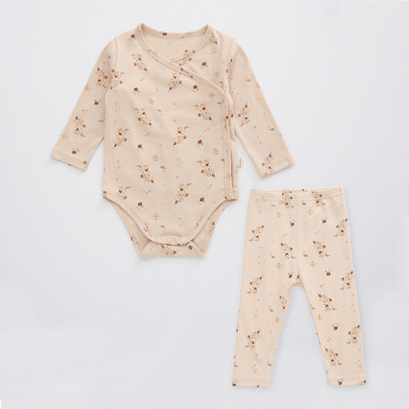 Baby Floral Print Pattern Side Buckle Design Cute Thin Style Air Conditional Clothes Sets-7