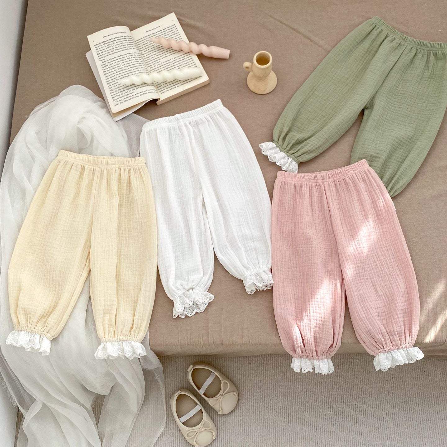 New Arrival Summer Baby Kids Girls Breathable Simple Cheap Lace Trim Pants-0