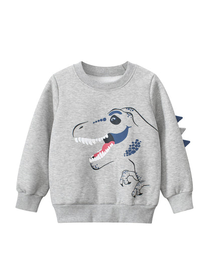 Baby Boys Dinosaur Talking Cartoon Crew Neck Long Sleeve Thick Pullover-2