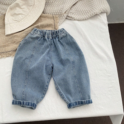 Baby Boy And Girl Light Blue Loose Vintage Style Jean Pants-8