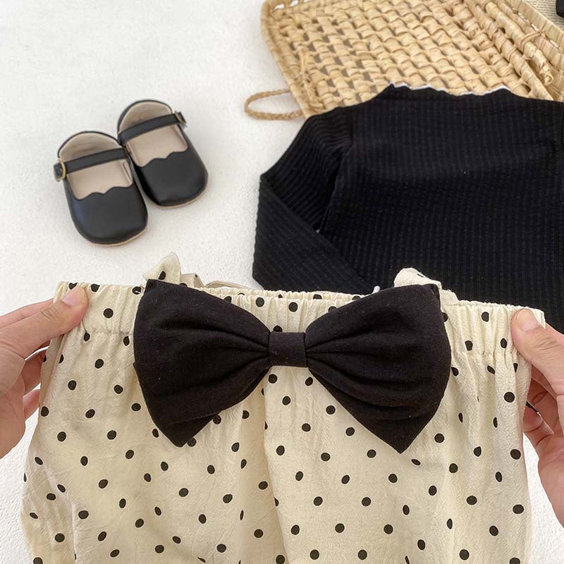 New Arrival For Spring/Autumn: Polka Dot Overall Onesies And Long Sleeve Base Layer Top Set-8