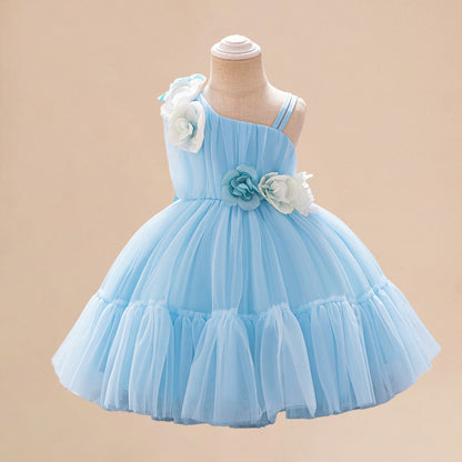 Summer Baby Kids Girls Princess Sleeveless 3D Flowers Birthday Tulle Dress-5