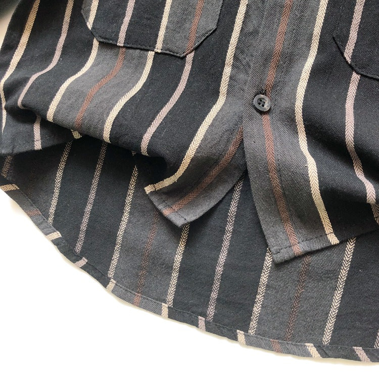 Baby Fashion Striped Pattern Lapel Design Single Breasted Shirt-3