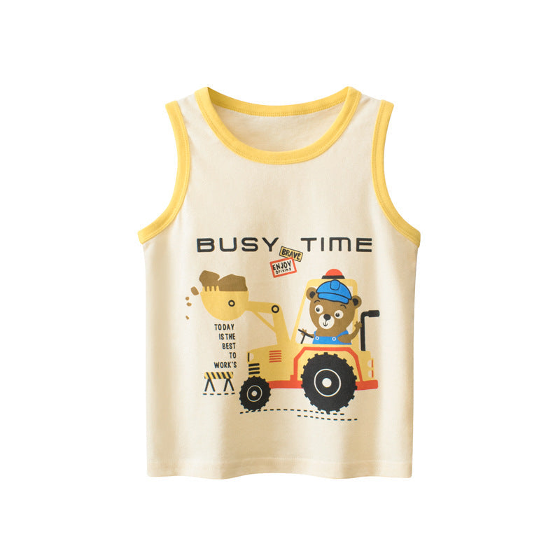 Baby Cartoon Print Pattern Sleeveless Crewneck Tops-3