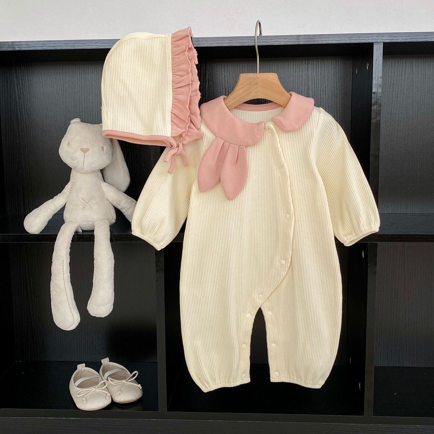 Baby Toddler Girl Rabbit Ears Lapel Long Sleeve With Hat Jumpsuit In Autumn-1