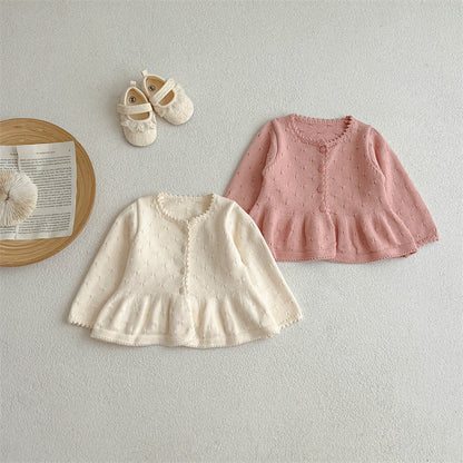 New Arrivals Baby Girls Sweety Laces Round Collars Long-Sleeved Cardigan-0