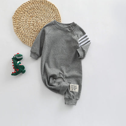 Baby Solid Color Side Striped Sleeve High Elastic Cotton Jumpsuit-8