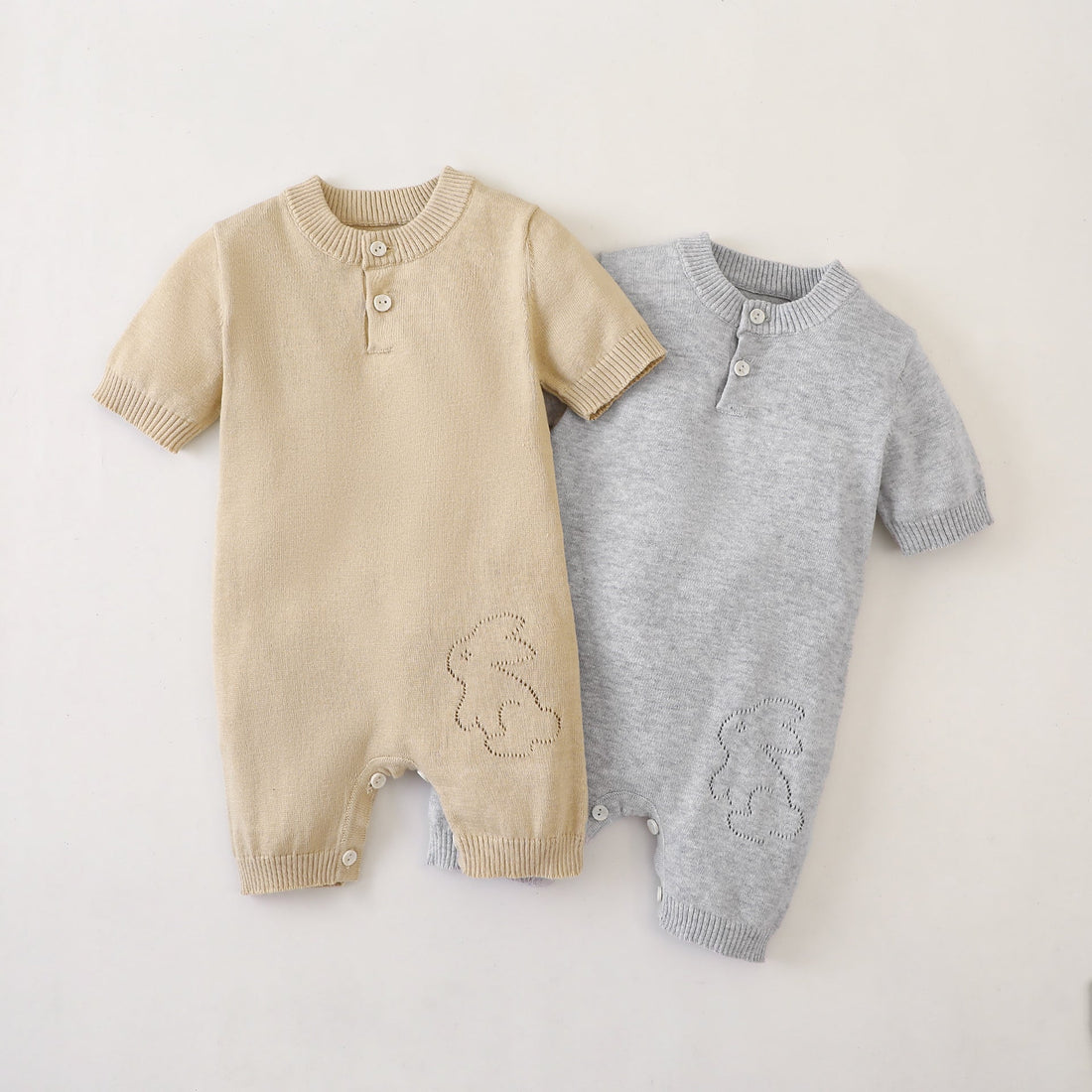 Baby Unisex 100% Cotton Knitting Romper With Hollow-Out Rabbit Design In Summer Outfit-0