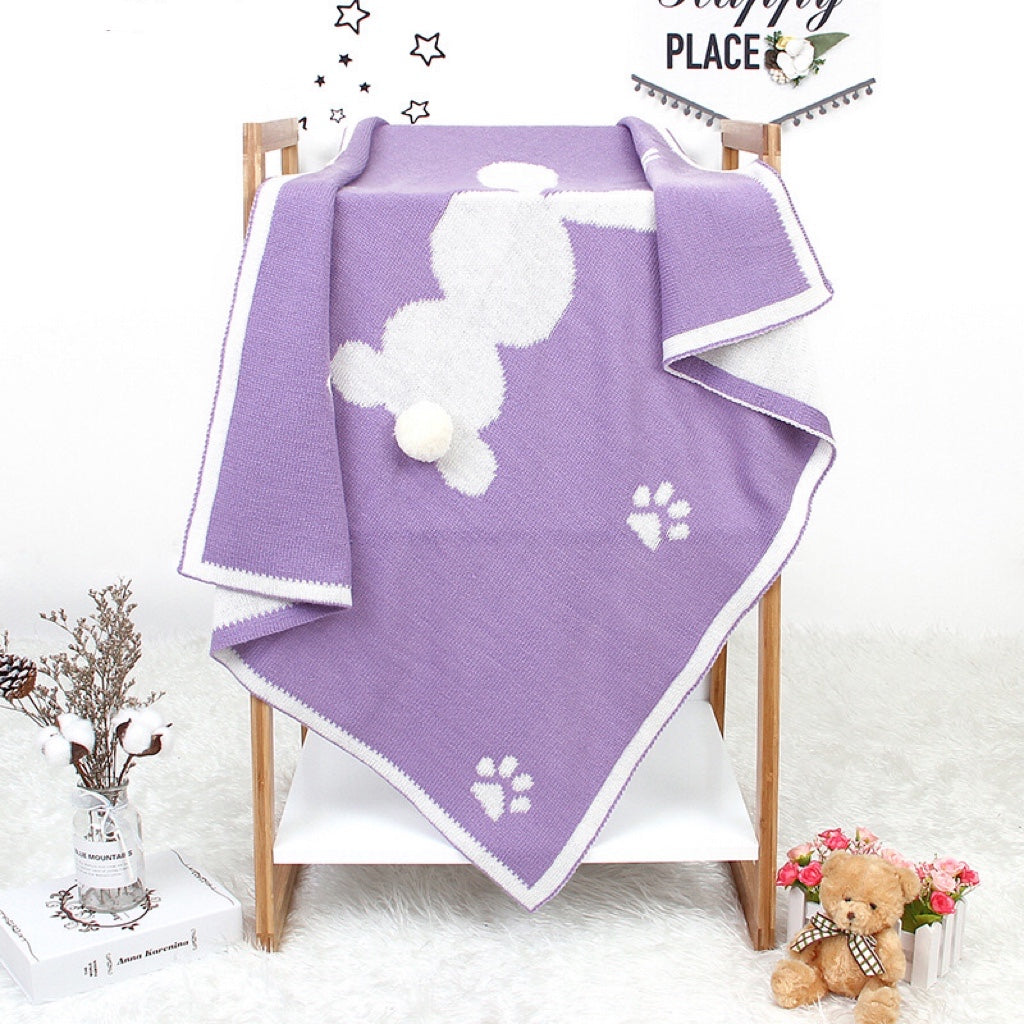 Baby Cartoon Rabbit &amp; Footprints Embroidered Graphic 3D Tail Blanket-8