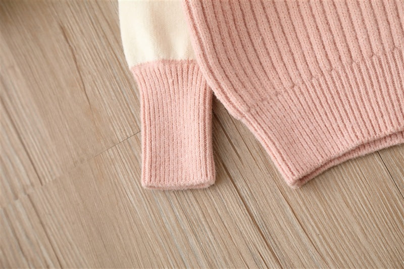 Baby Solid Color Bow Patched Sweater With Pants Sets-9