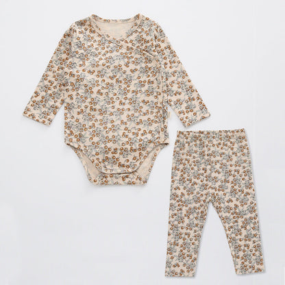 Baby Floral Print Pattern Side Buckle Design Cute Thin Style Air Conditional Clothes Sets-8