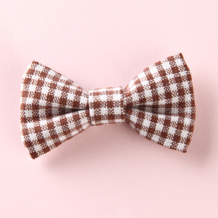 Girls Plaid Pattern Bow Tie Hair Fabric Clips Handmade Accessory-9