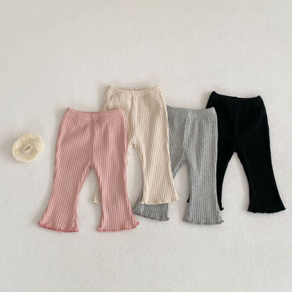 Baby Girl Solid Color Wooden Ear Design Soft Cotton Pants-0