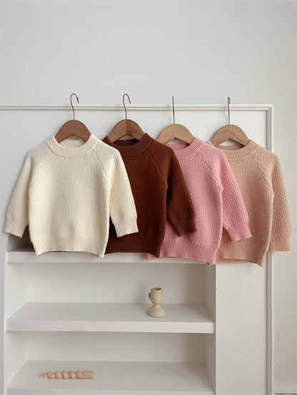 Baby Girl 4 Colors Solid Knitting Sweater Round Collar Pullover-12