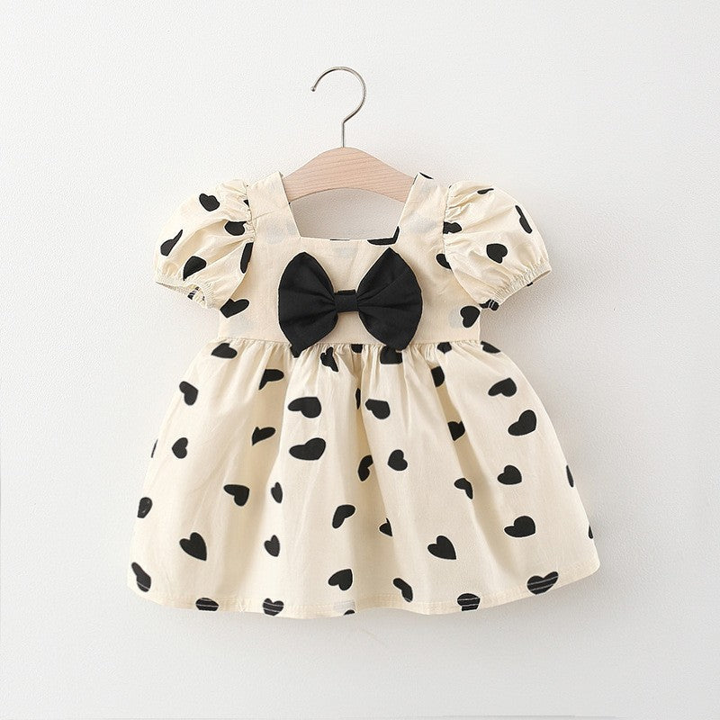 Baby Girl Polka Dot Graphic Bow Tie Princess Derss-1