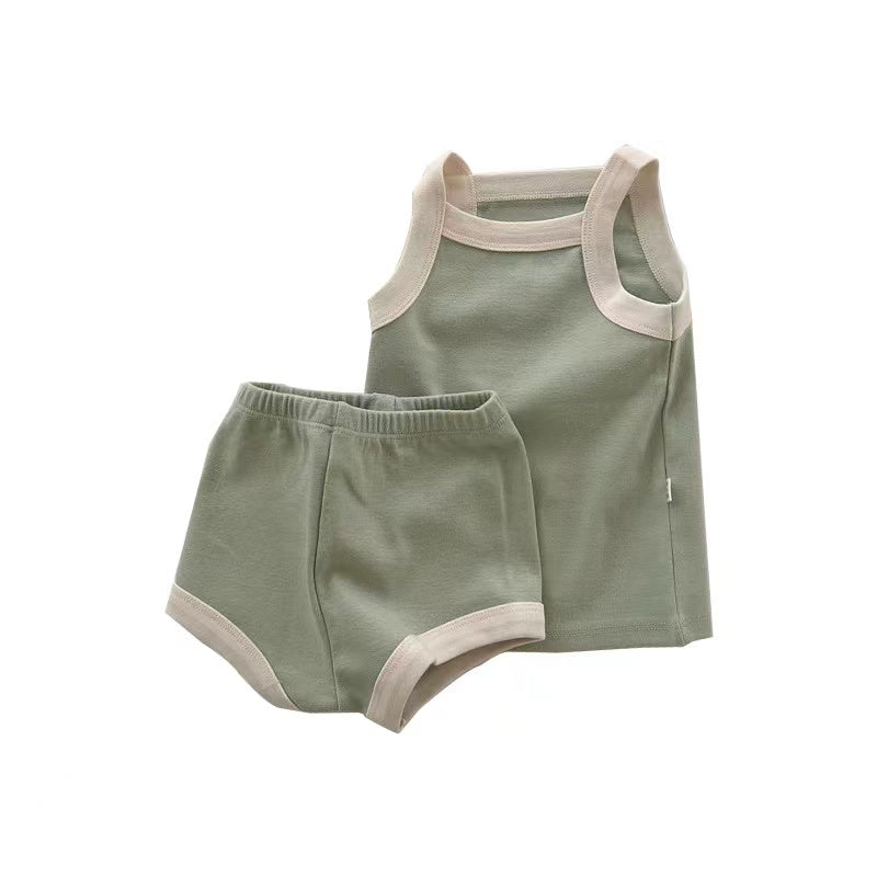 Baby Girl Solid Color Thin Style Pure Cotton Vest Combo Shorts 2 Pieces Sets Home Clothes-9